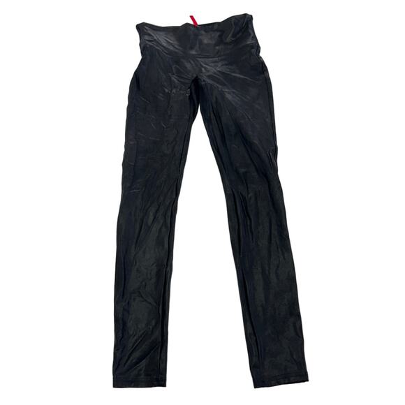 Spanx Leggings Womens Small Black Faux Leather Stretch‎ High Rise Seamless - Picture 2 of 9